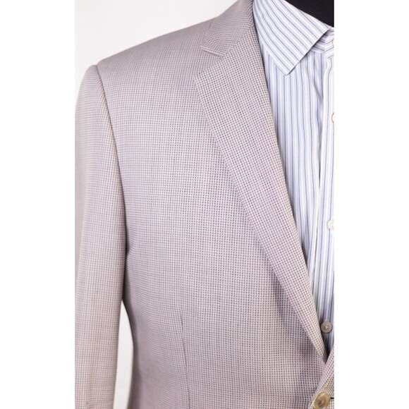 Pronto Uomo Platinum Blazer Mens 42R Wool Blend Beige Micro Check 2 Button - Picture 5 of 12
